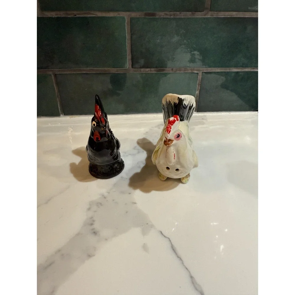 Vintage ceramic American Atelier rooster and hen salt and pepper shakers